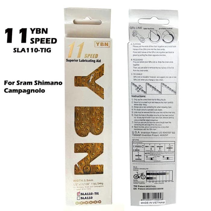 YBN SLA110 TIG Bike Chain Rantai Sepeda 11 Speed Gold For Shimano Sram