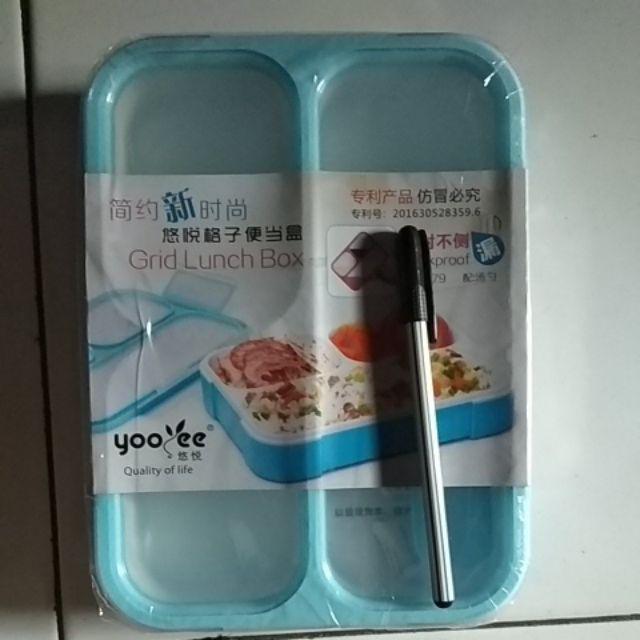 Ready 6 Warna..yooyee Lunch Box Kotak Makan Bekal 3 Sekat Anti Tumpah