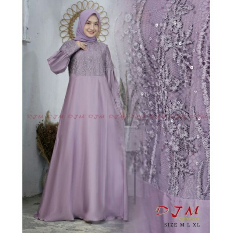 COD(BAYAR DI TEMPAT) GAMIS ALISYA / TILLE SPIDER KOMBINASI SATIN ARMANY SILK / TANGAN BALON / GAMIS 