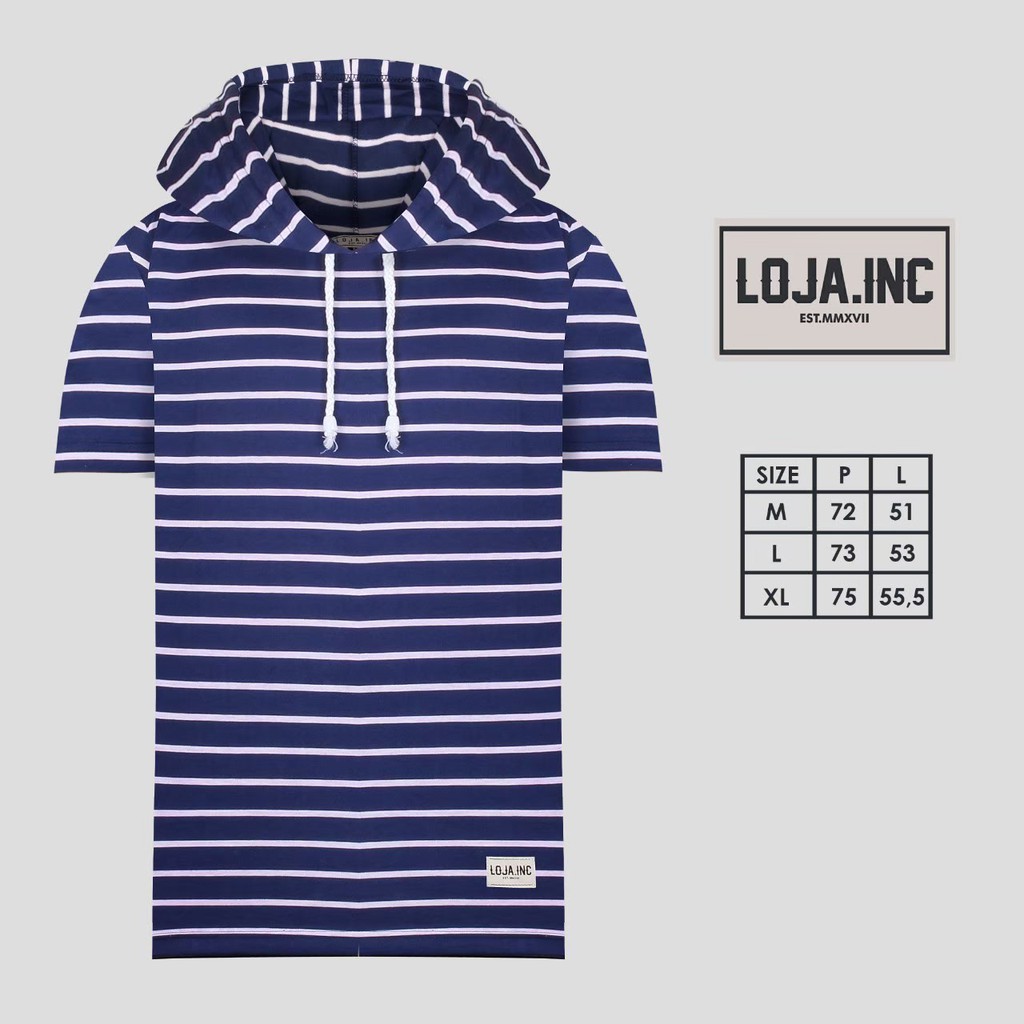 Kaos Baju Hoodie Pria Loja Inc Motif 10 - Salur Biru Tua