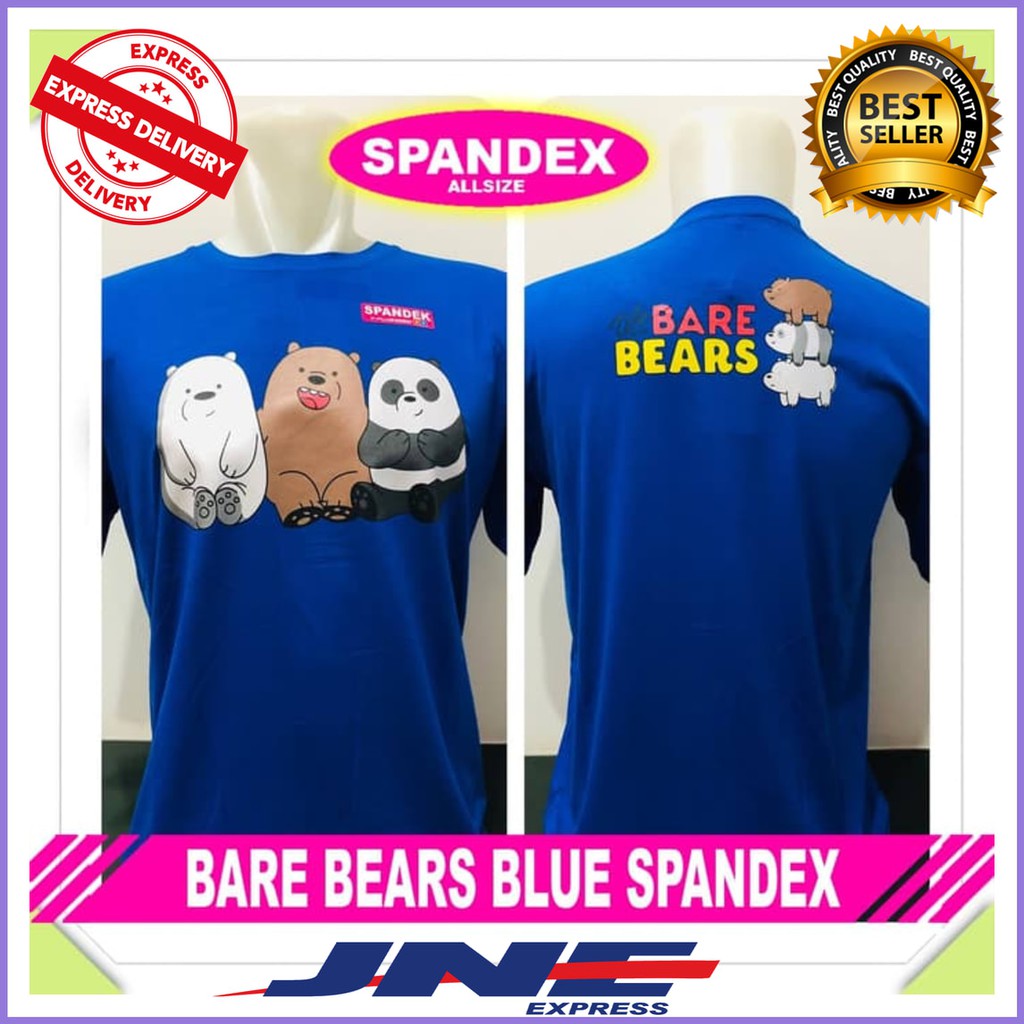MURAH Kaos Baju Distro Kartun Animasi BARE BEARS BLUE SPANDEX Biru L