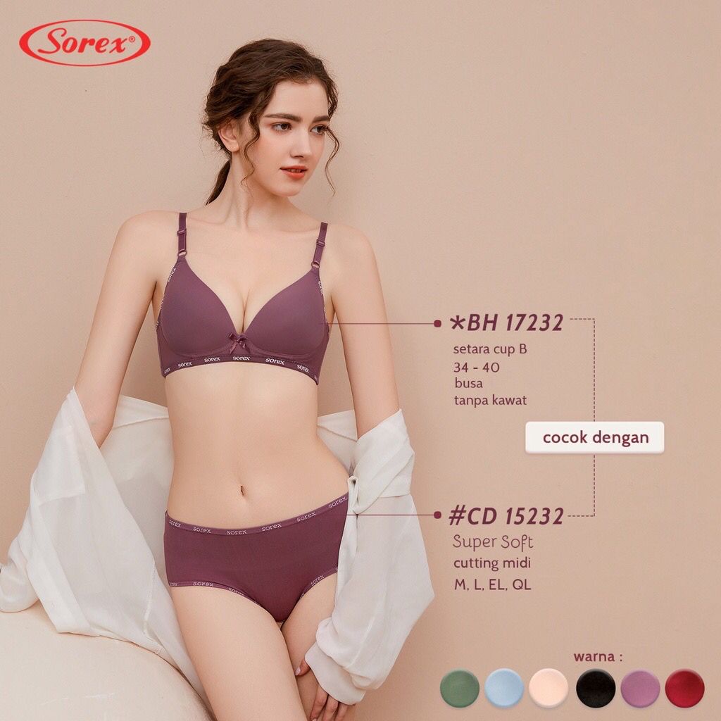 NEW !! BH BRA 17232 SOREX  Tanpa kawat | Pengait Belakang 2 Cup Sedang BRA SOREX 17232 BH BUSA TIPIS TANPA KAWAT CUP KECIL TERBARU - Sorex BH 17232 busa tanpa kawat kait 2 cup B casual style bra 34-40 - ARA98STORE