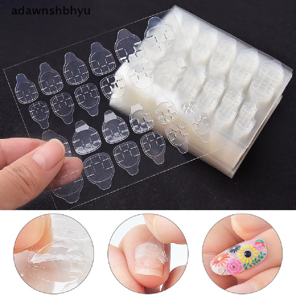 Adawnshbhyu 10lembar/240pcs Selotip Perekat Nail Art Palsu Dua Sisi Lem Stiker DIY