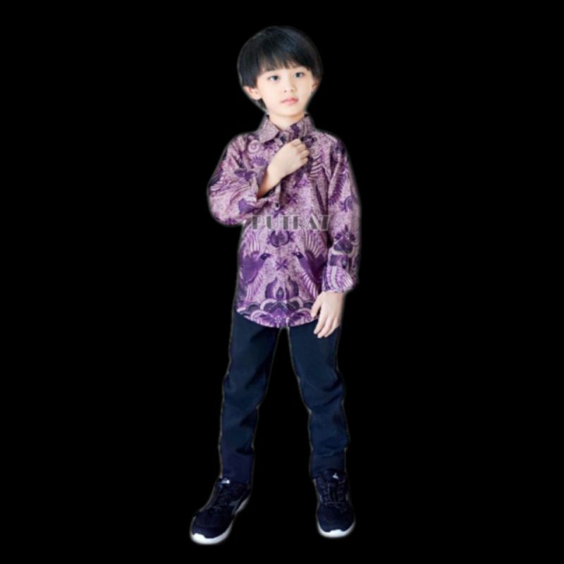 BAJU BATIK ANAK LAKI-LAKI LENGAN PANJANG MOTIF LILAC - COUPLE BATIK AYAH DAN ANAK LAKI-LAKI - COUPLE BATIK KELUARGA - SARIMBIT KELUARGA