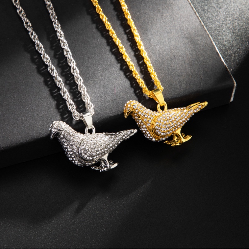 Kalung Lapis Emas Dengan Liontin Merpati Aksen Kubik Zirkonia Gaya Hip Hop Untuk Wanita