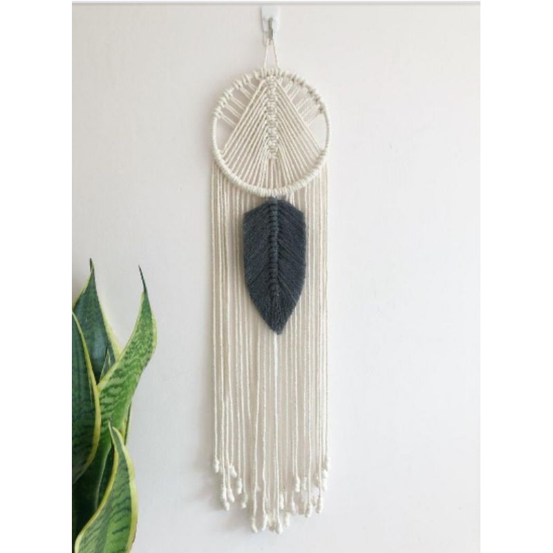 READY STOK) macrame hiasan dinding tengah daun abu / macrame wall hanging(HD 036)