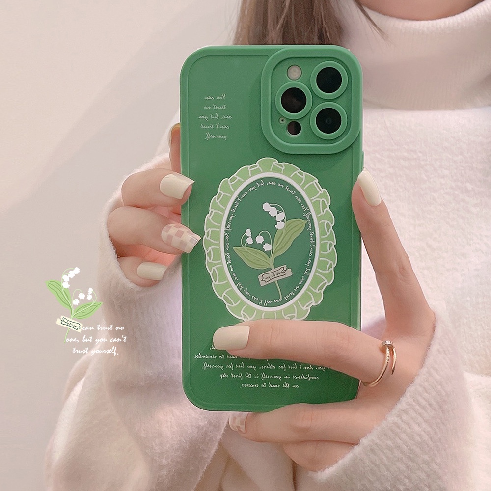 Case Pelindung Motif Bunga Lily Hijau Untuk Iphone 7 8 PLUS X XR XS 11 12 13 Mini PRO MAX SE 2020