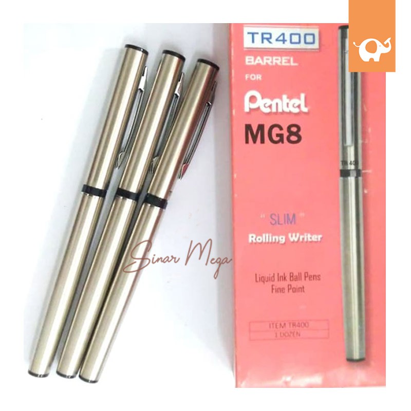 Pentel Mg8 Pen Rolling Writer Tr400 Barrel Slim Pulpen Ballpoint Tanda Tangan Berkualitas Shopee Indonesia