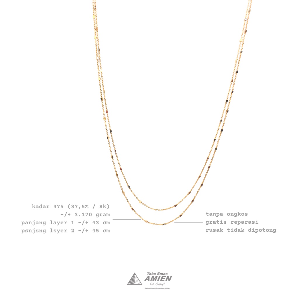 Toko Emas Amien Kalung Emas Asli HWT Kadar 375 (37,5% / 8K) 3.170 Gram - Kalung Jedar 2 Layer