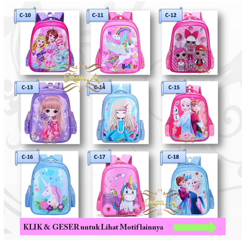 Tas Ransel Sekolah Anak Backpack Mini PG / SD kualitas import motif karakter cartoon keren cakep -M0168