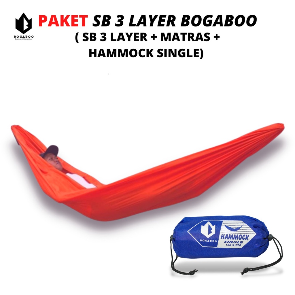 PAKET HEMAT - Matras Karet + Sleeping Bag 3 Layer BOGABOO Polar Dacron + Hammock Single