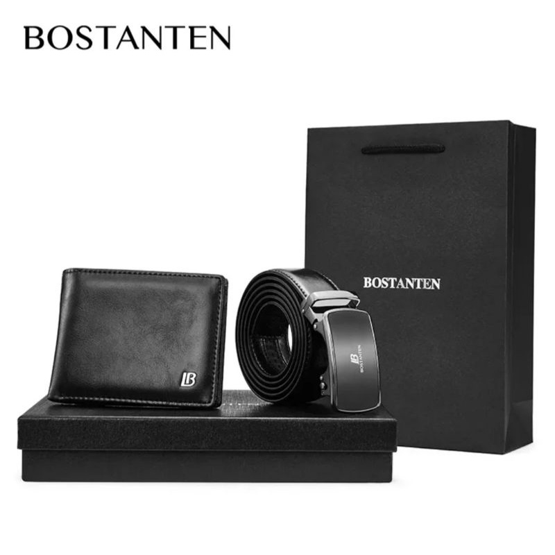Bostanten dompet dan sabuk ikat pinggang pria 1paket