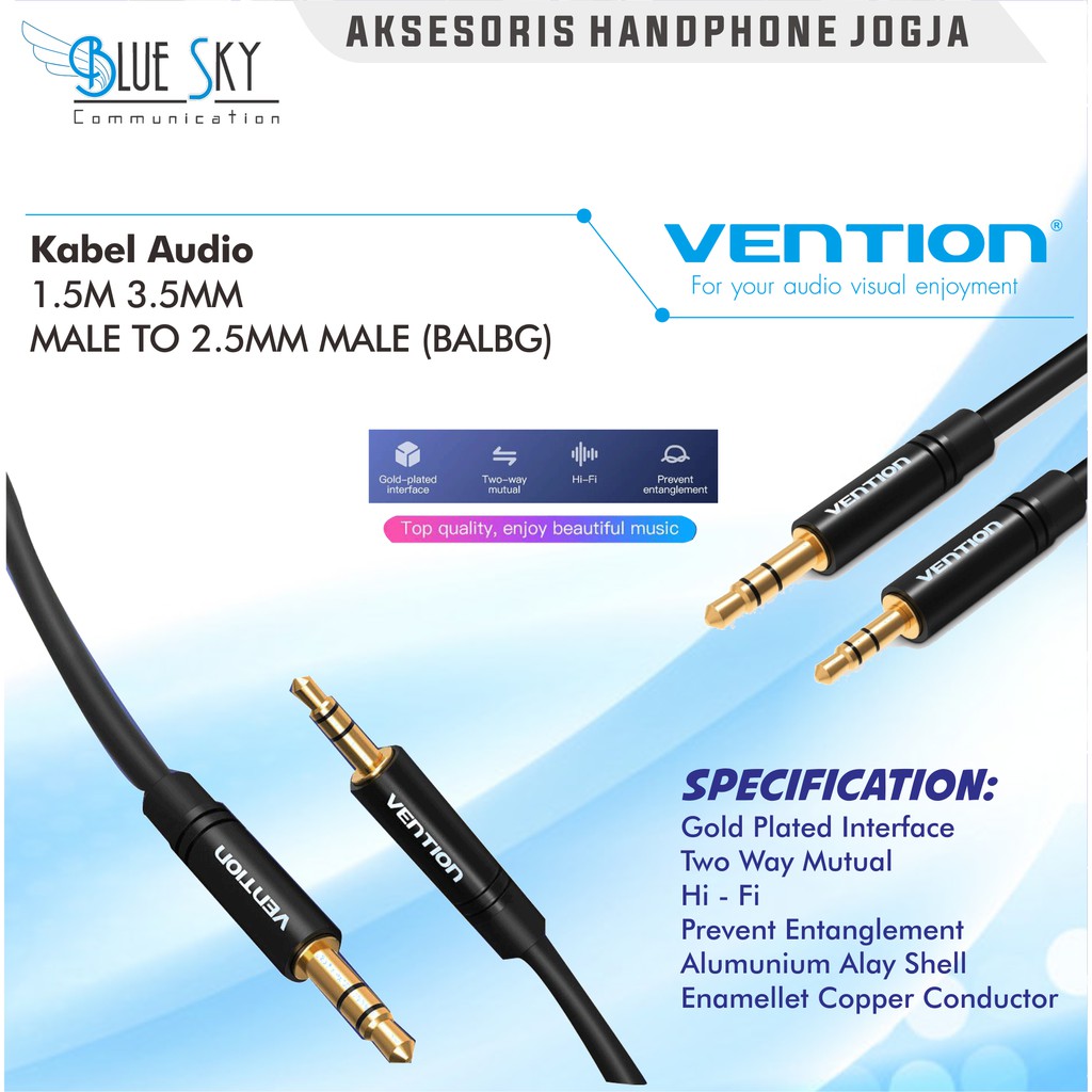 KABEL AUDIO VENTION 1.5M 3.5MM MALE TO 2.5MM MALE BALBG