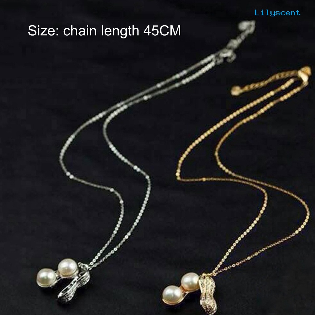 Kalung Liontin Kacang Hias Berlian Imitasi 2 Warna Untuk Pesta Malam