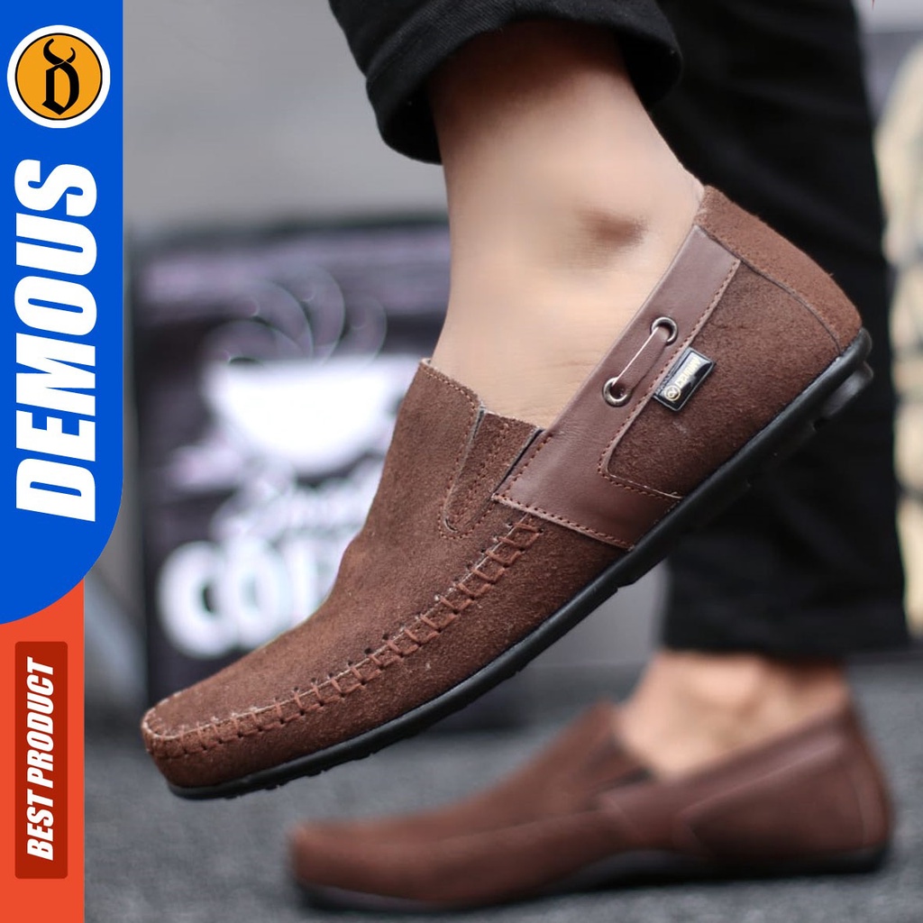 DEMOUS Mocsue - Sepatu Slip On Casual Kulit Asli Slop Santai Pria