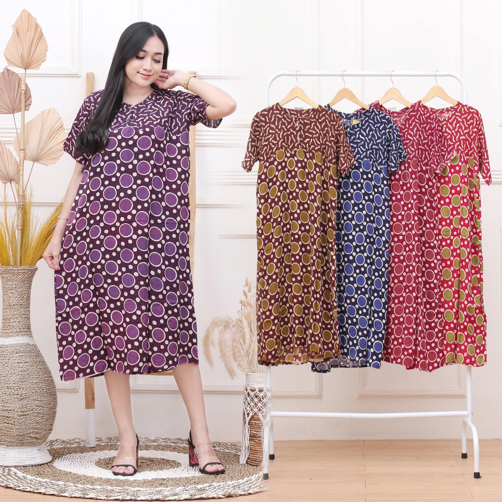Daster Kencana Ungu Batik - Daster Busui LD 105 - Atasan Wanita - Batik Motif Abstrak Kekinian-Gelembung