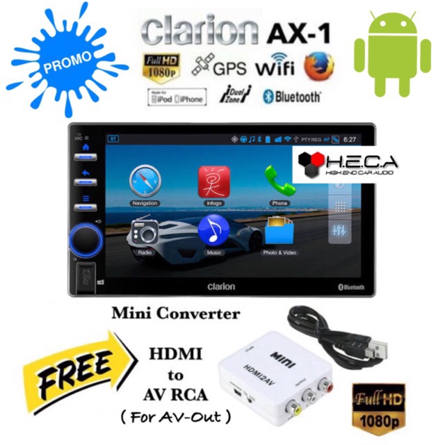 Clarion AX-1 Double din GPS AX1 Wifi Tape Mobil Head Unit Android Audio