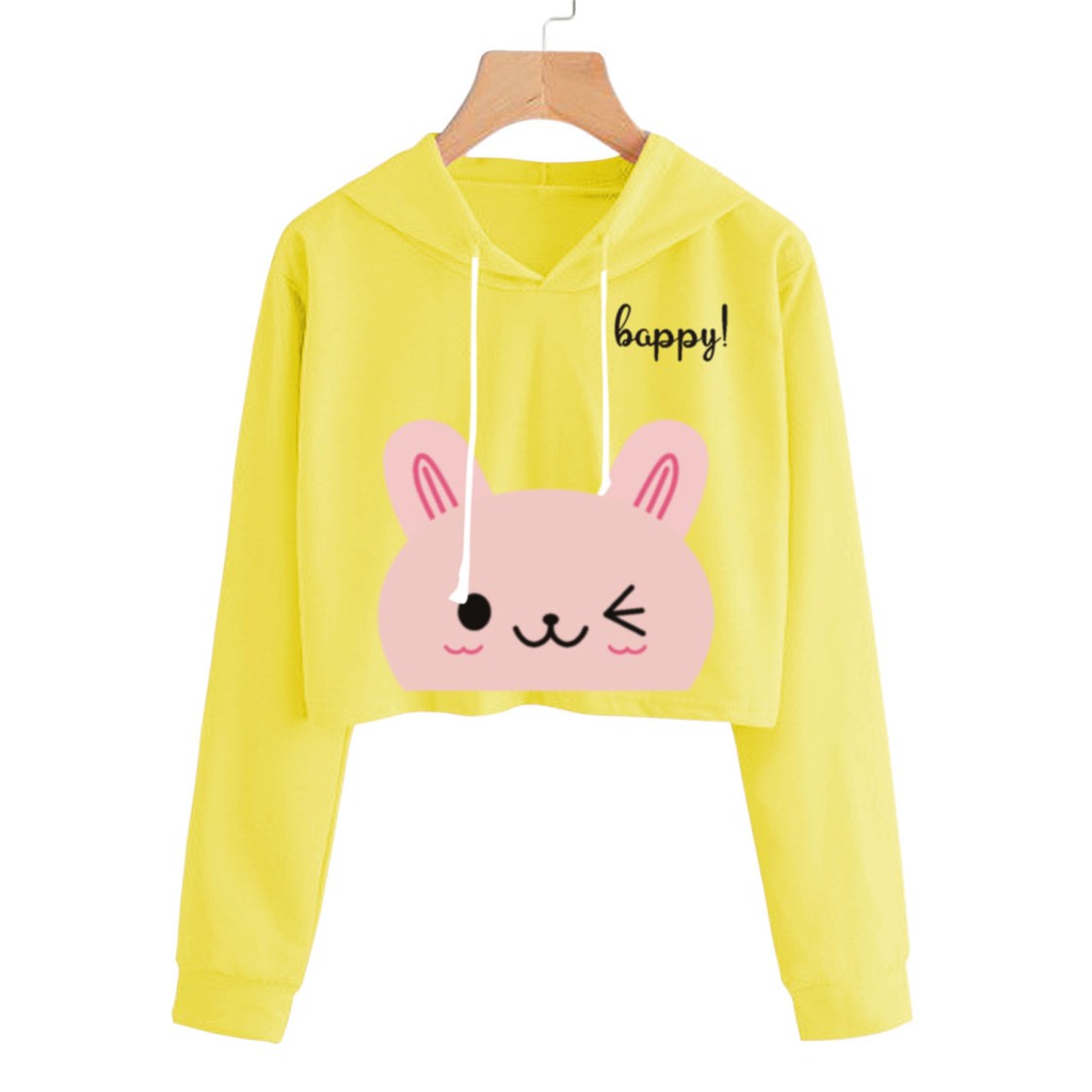 Bess - Sweater Hoodie Crop Murah / Sweater Hoodie Crop HAPPY CAT