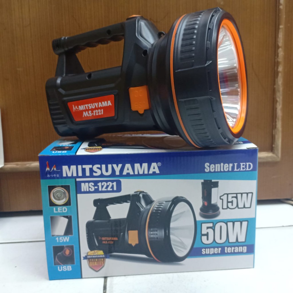 Senter 50Watt Jumbo Super Terang Cahaya Putih / Senter LED Lampu Samping 15Watt Mitsuyama MS-1221