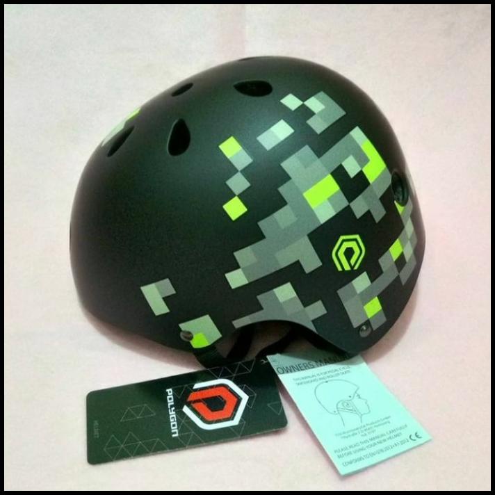 Helm Sepeda Polygon Pixel Black Green Kuat Original Helm Batok Bmx Mtb