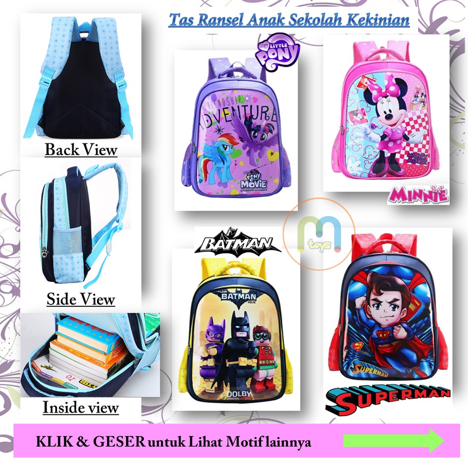 Tas Ransel Sekolah TK / SD Anak Backpack tas tipe 2 Ruang motif cowok / Boy karakter superheroes