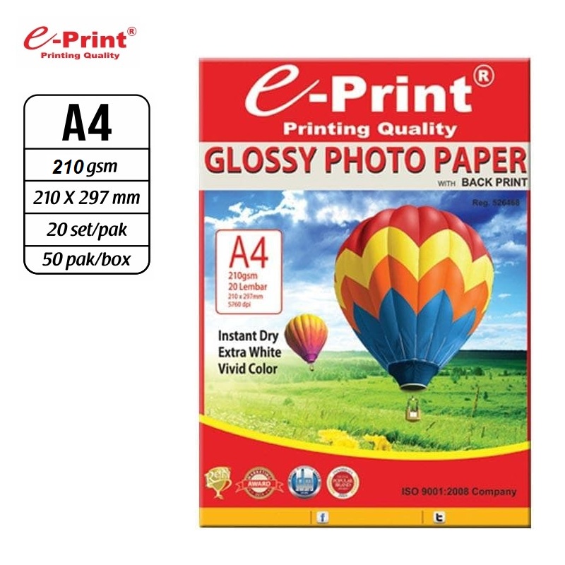 e-Print Glossy Photo Paper A4 210gsm isi 20 lembar Kertas Print