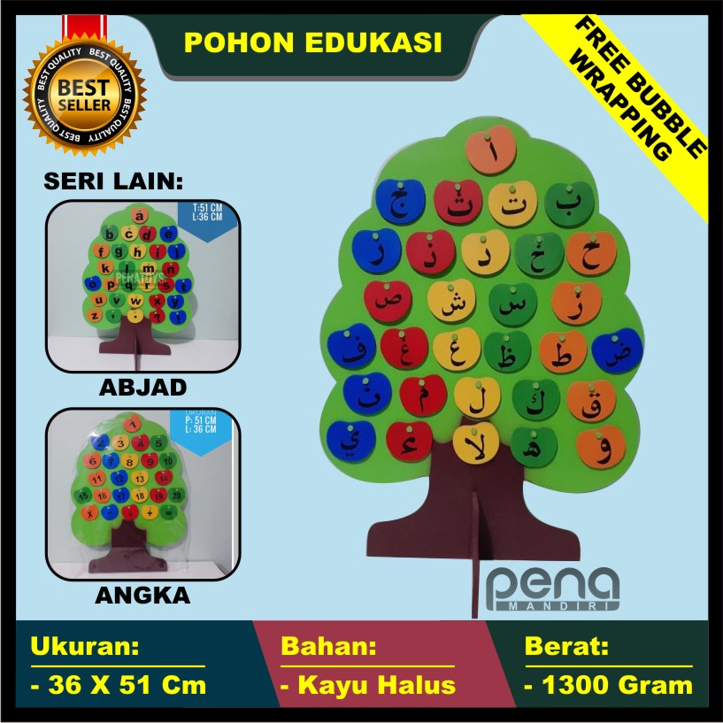 Pohon Hijaiyah Alfabeth Angka Bahan Kayu