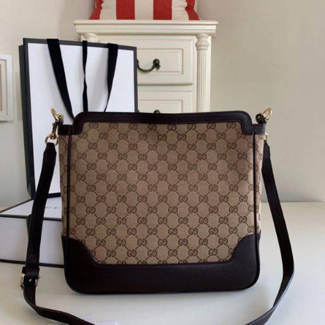 TasGucci Medium Canvas Original Leather Brown Messanger Bag