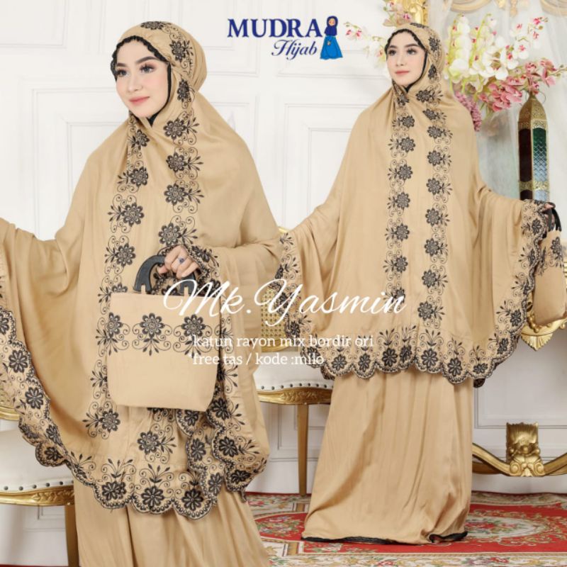 MUKENA YASMIN, CANTIK DAN ANGGUN ORIGINAL MUDRA HIJAB, KATUN RAYON MIX BORDIR CANTIK DINGIN LEMBUT D