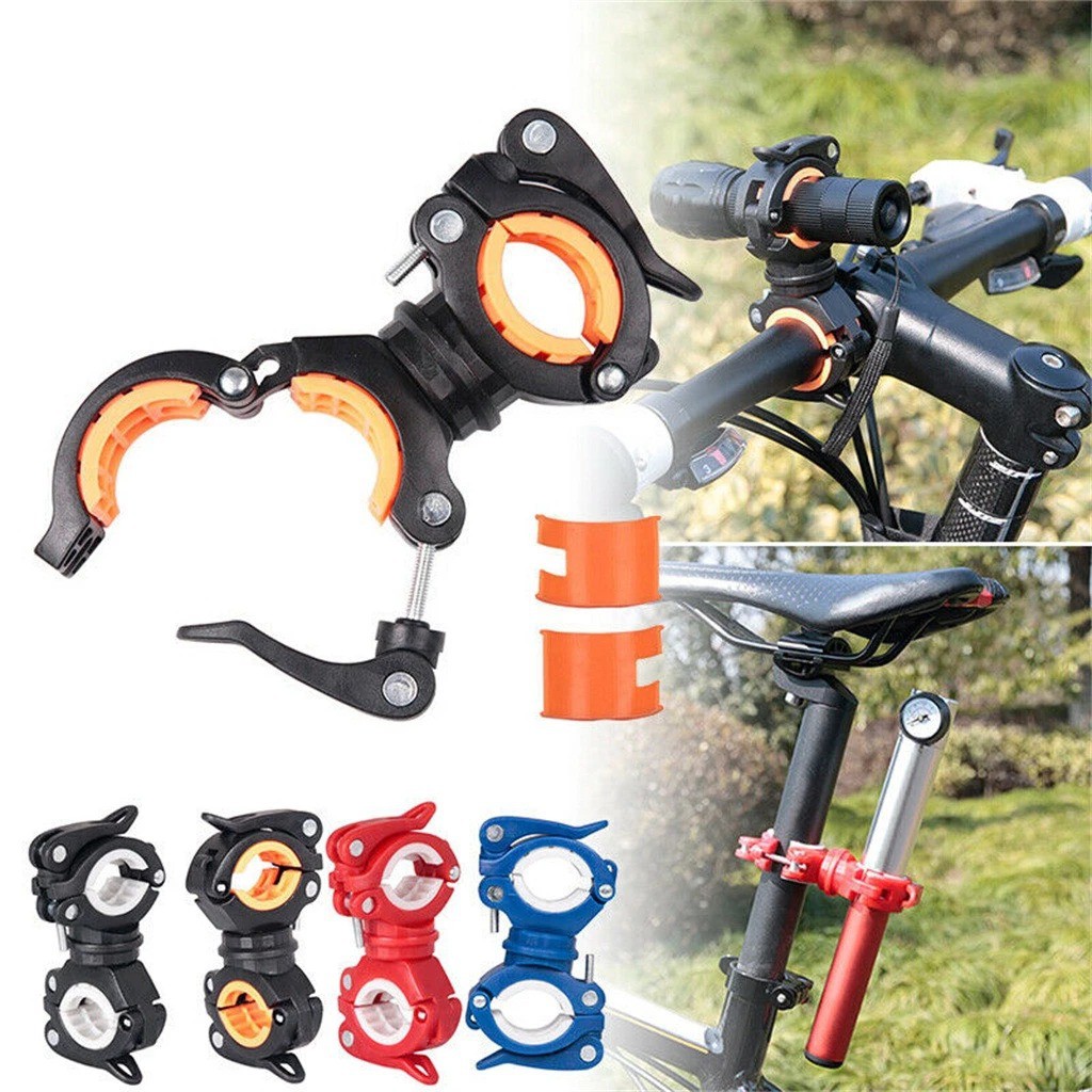 Bike Handle Bar Clamp Led Flashlight Holder Rotary Sepeda Jepit Senter