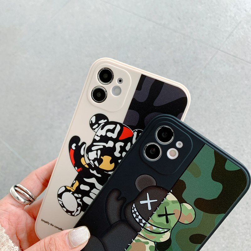 Stitching Violent Bear Soft Case iP iPhone 11 12 13 Pro Max 6 6S 7 8 + Plus SE 2020 X XR XS Max Cool Casing