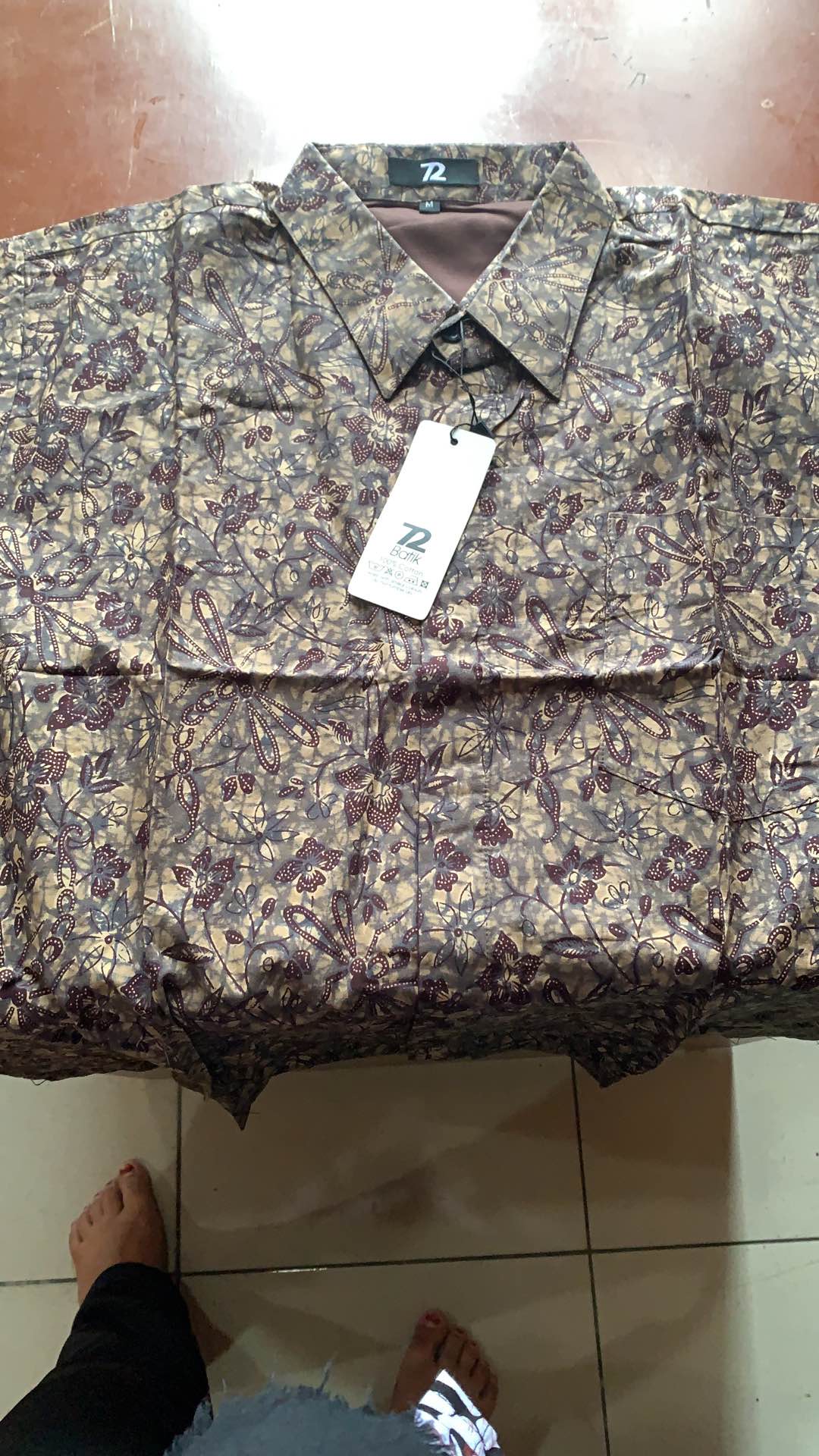 Kemeja Batik Pria Lengan Pendek Premium Capung Warna Cream Coklat 728526 Cap 72