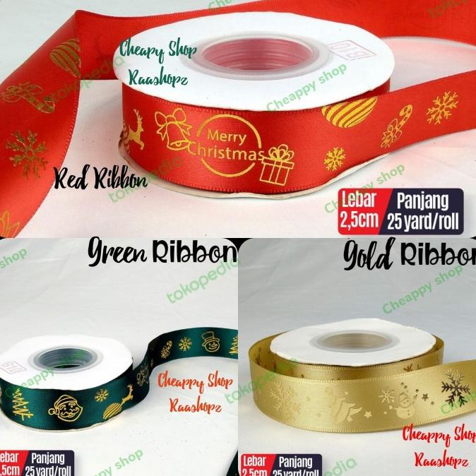 

Best Product!!! 1 Roll Pita Natal Christmas Ribbon Pita Natal Satin Motif Emas Timbul - Paling Diminati