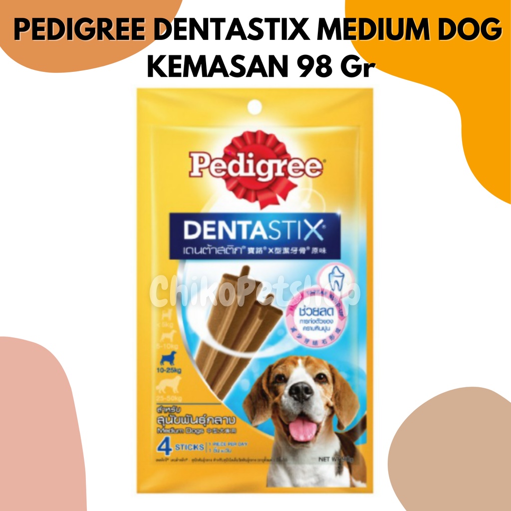 PEDIGREE® Dentastix Medium Snack Anjing 10-25Kg Kemasan 98 gr Isi 4