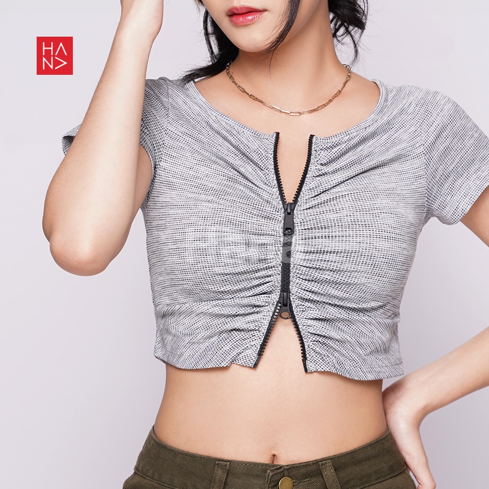 HanaFashion JKT - Ivana Wrinkles Crop Top Blouse Atasan Wanita - CT265