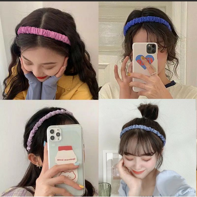 [BISA COD] 1Pcs Bando Scrunchie Korea Bandana Rambut Kain Polos Bando Wanita Aksesoris Rambut Pita Korean Fashion Style