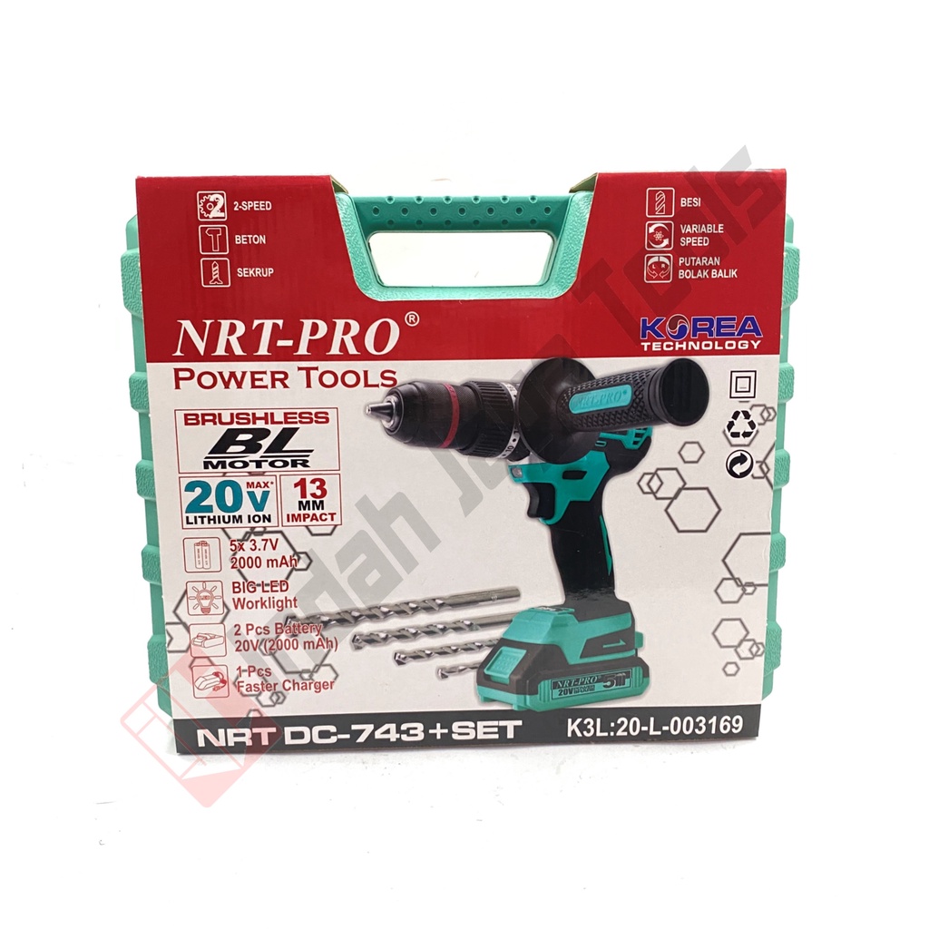 NRT-PRO DC-743 SET Cordless Impact Drill 20V Bor Baterai BRUSHLESS