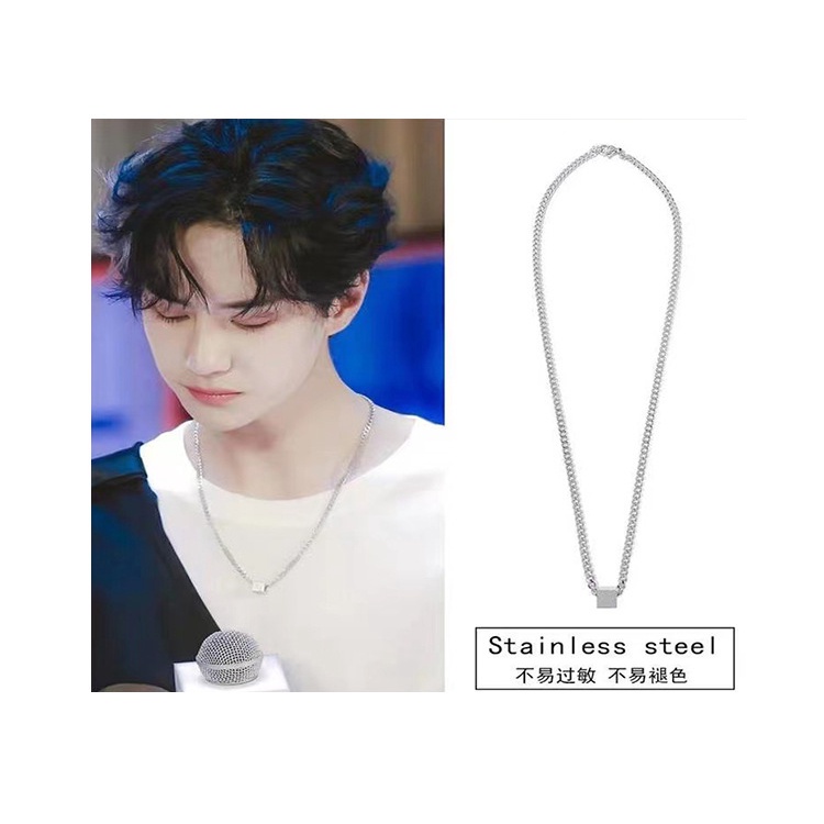 Gaya yang sama seperti Wang Yibo in hip hop square titanium steel kalung untuk pria dan wanita seder