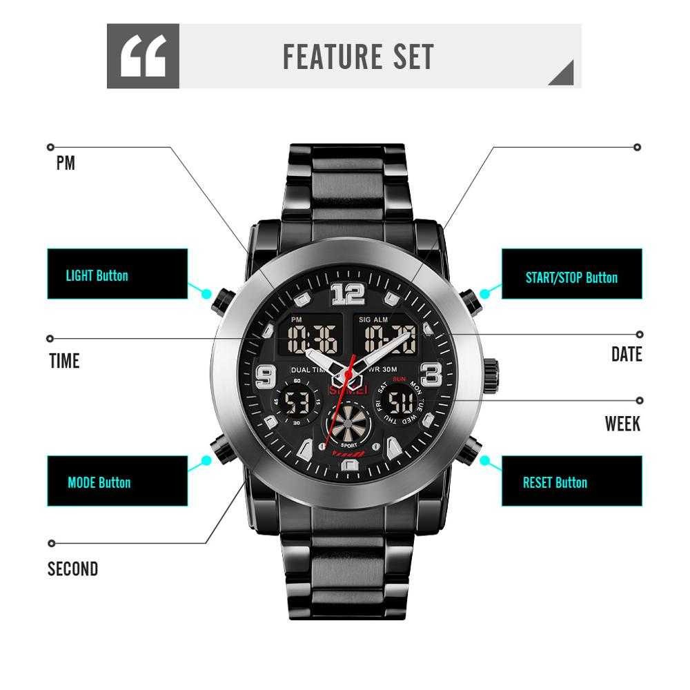 Jam Tangan Pria Dual Time SKMEI Men Stainless Sport LED Original AD1642-2