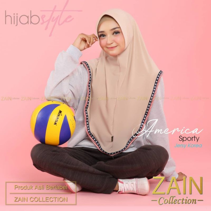 (Bisa Cod) Bergo Sporty America Original Zain Jersey Super 100% Real pic Hijab sporty olahraga-3