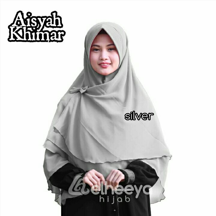 Aisyah Khimar Silver by Elheeya Hijab, bahan sifon 2 layer, grosir khimar