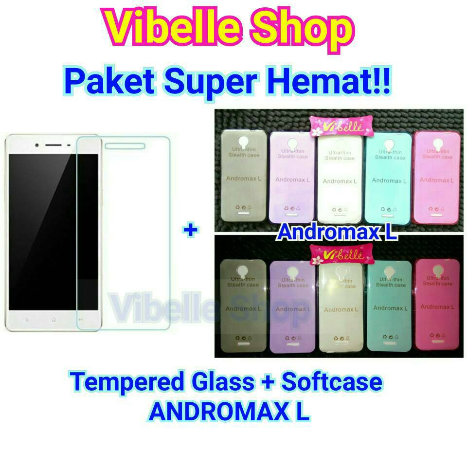 PAKET Andromax L Softcase Ultrathin Tempered Glass Andromax L