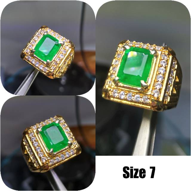 Cincin Permata Zamrud Emerald Replika With natural Quartz mix Glass Ukuran Kecil