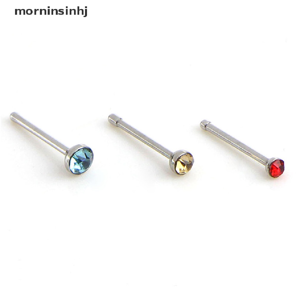 Mornin 60pcs / Set Cincin Tindik Hidung / Tubuh Bahan Stainless Steel Hias Berlian Imitasi Untuk Wanita