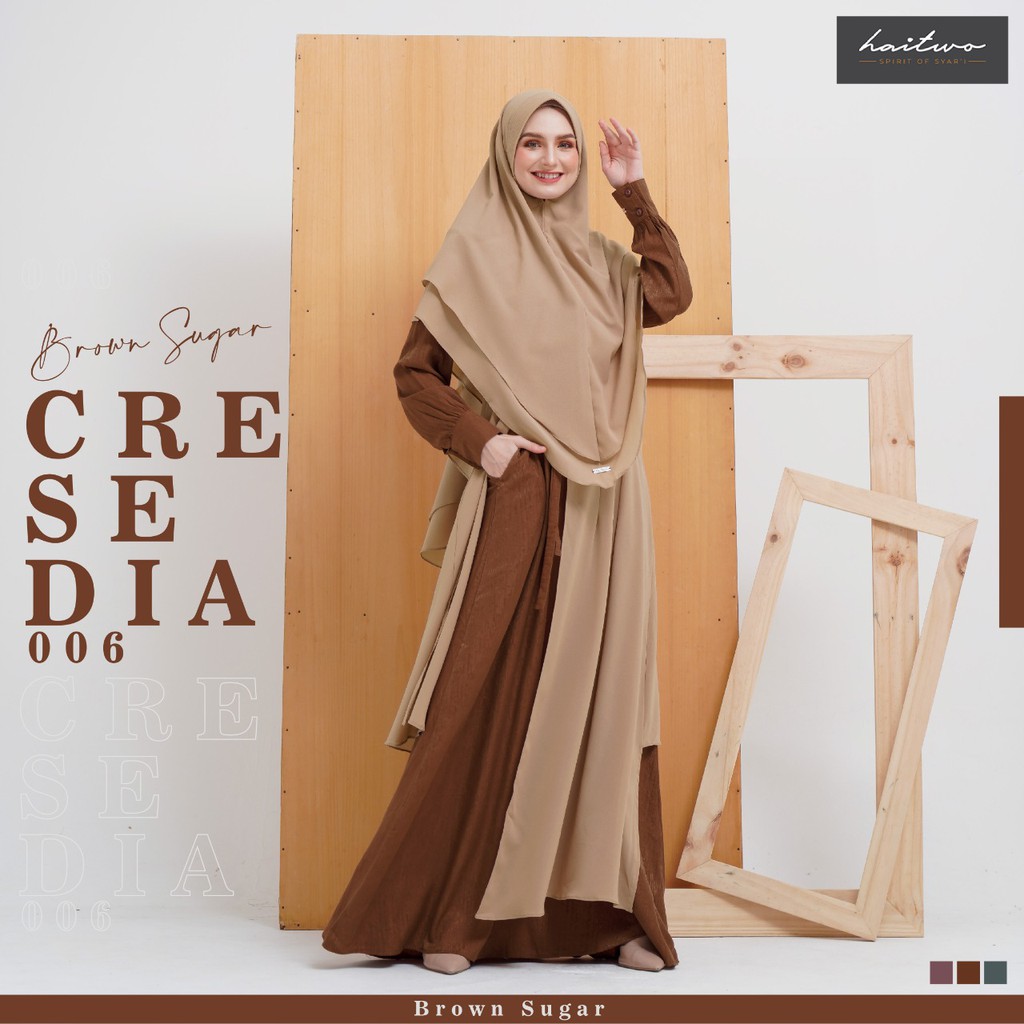 Haitwo Cresedia 006 Gamis Set Syari Bahan Jacquard Mix Ceruti Dress Wanita Muslimah Jubah Syari