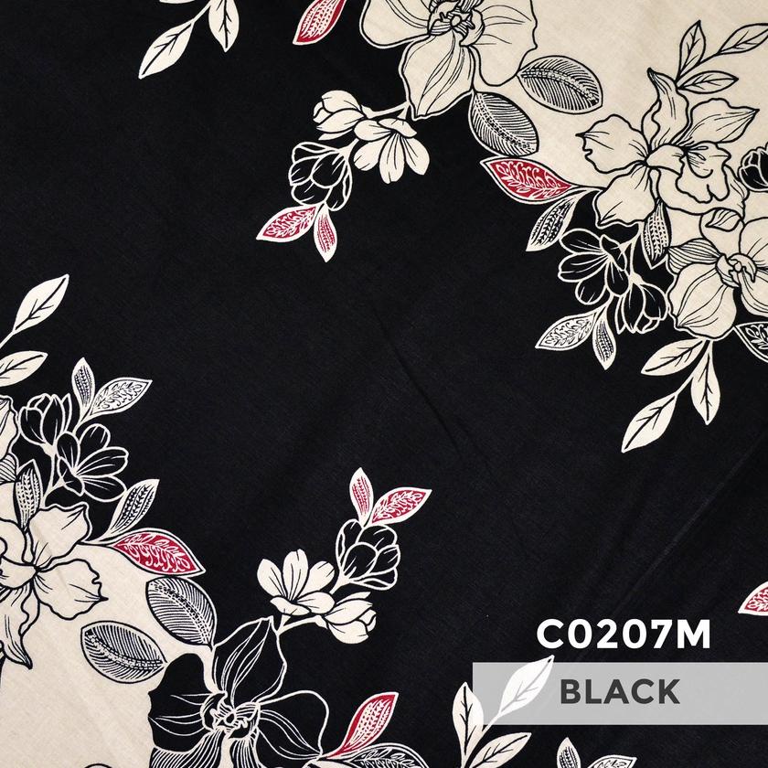 ✧ DKO Kain LYCRA Premium Cotton Stretch Hitam Motif Bunga Anggrek ◙