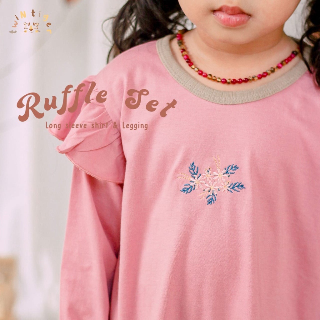 Twin Tiger Ruffle Set / Flare Set 1-4 Tahun Setelan Ruffle Legging Fashion Anak Perempuan Muslim / Raya / Lebaran CBKS