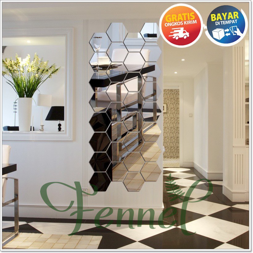 Sticker Dinding Mirror Acrylic Hexagon 7 PCS