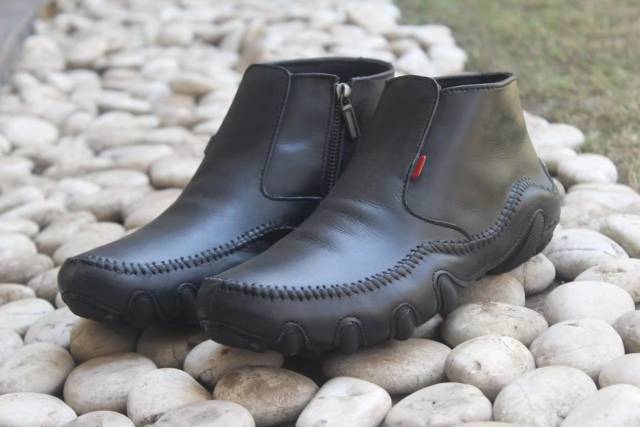 Sepatu Kulit Boots Casual Pria Blackmaster Boots Sleting Kulit Sapi Asli Warna Hitam Tan Original Handmade Indonesia