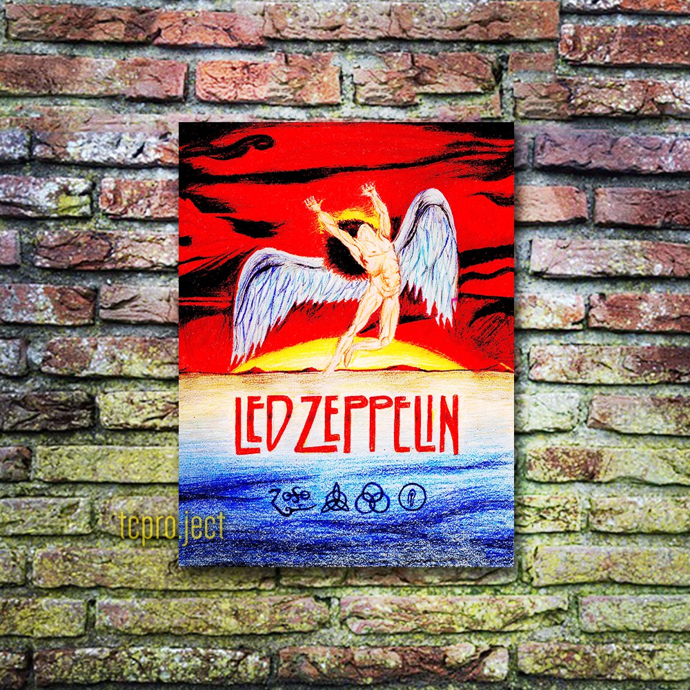 LED ZEPPELIN ART MUSIK ROCK POSTER - DEKORASI RUMAH HIASAN DINDING POSTER KAYU